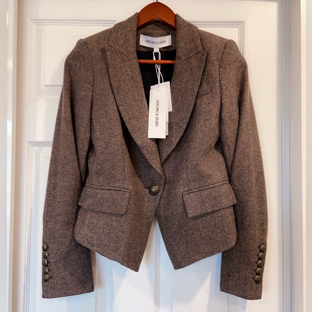 NWT $648 Veronica Beard Hosanna Dickey Herringbone Tweed Blazer